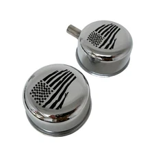 American Flag Chrome Valve Cover Breather & PCV Breather Set - Engraved Logo