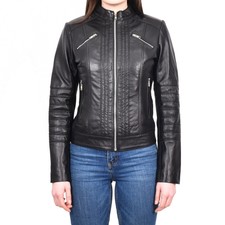 Women's Slim Fitting Casual Biker Sheep Nappa Leather Jacket Black Dr222