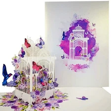 Gazebo Purple Flower Butterflies Pop-Up Greeting Card – 3D Handmade Design