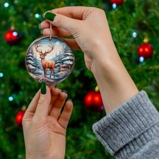 Christmas Deer Ceramic Ornament