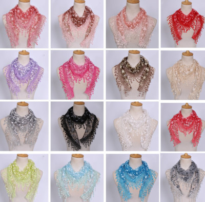 Female Ladies Lace Tassel Sheer Floral Printing Veil Scarves Shawl Wrap Muffler