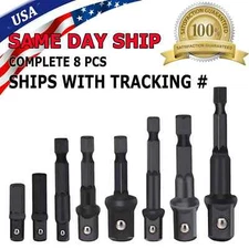 8Pcs Socket Adapter Impact Hex Shank Drill Bits Power Extension Bar 1/4 3/8 1/2