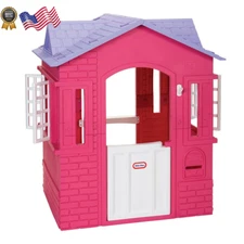 Cape Cottage House Pink Pretend Playhouse for Girls Boys Kids 2-8 Years Old
