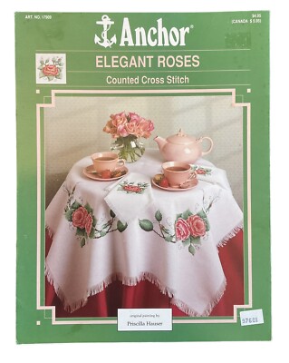 Vintage Anchor Hard To Find Cross Stitch Pattern Leaflet Elegant Roses Shabby 