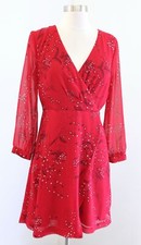 Madewell Hazelwood Windswept Red Floral Faux Wrap Front Dress Size 2 V Neck