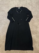 Womens Calvin Klein Black Gold Sweater Dress Lace Up Neck Size Large