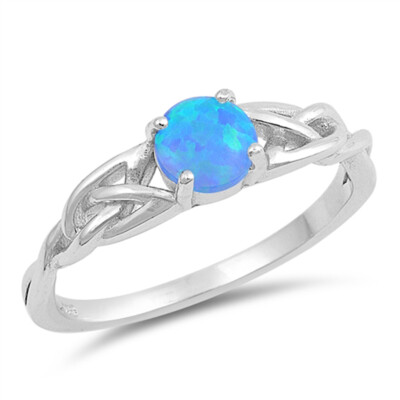 Sterling Silver Criss-Cross Woven Band Ring With Simulated Blue Opal - Size 8 - View #2
