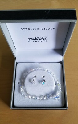 Swarovski Elements Earings and Bracelet Set, Sterling Silver