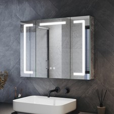 LED Bathroom Mirror Cabinet with Storage Shaver Socket 3 Color Lights Demister