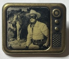 1950's LONE RANGER Horse Silver TV-Shaped Metal Pin pinback