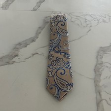 Stacy Adams Men's Necktie Beige Blue Paisley Microfiber Business Formal