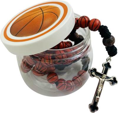 Basketball Rosary Set Sports Ball Beads with Holy Card in a Protective Jar