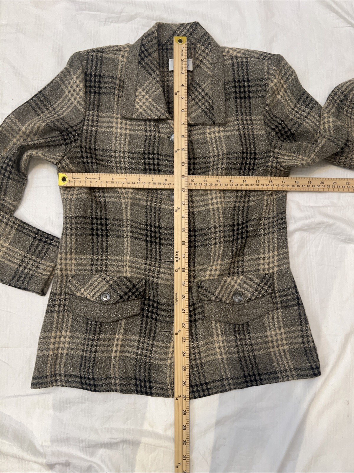 Vintage In Cinq Women’s Skirt Suit Size 8  Plaid Tweed Jacket Pencil Skirt Set