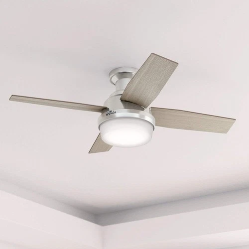Hunter Fan 44 inch Low Profile Brushed Nickel Ceiling Fan with Light and Remote - Picture 1 of 12