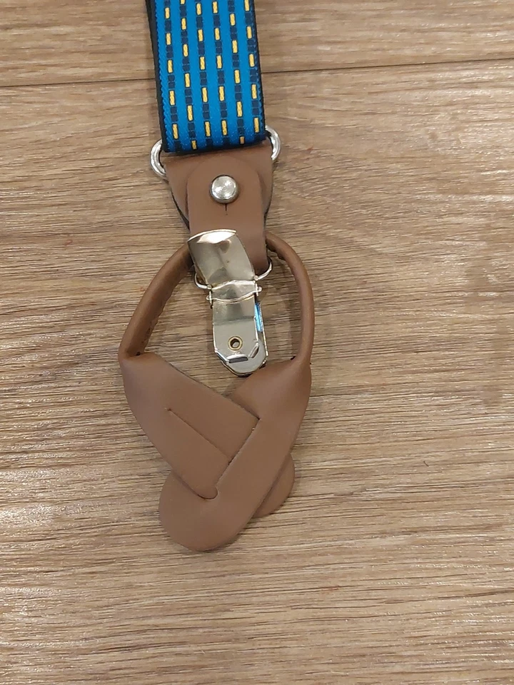 Tirantes Convertibles Azul Ajustable Clip y Botón Borde Amarillo Unisex Foto 2 de 4