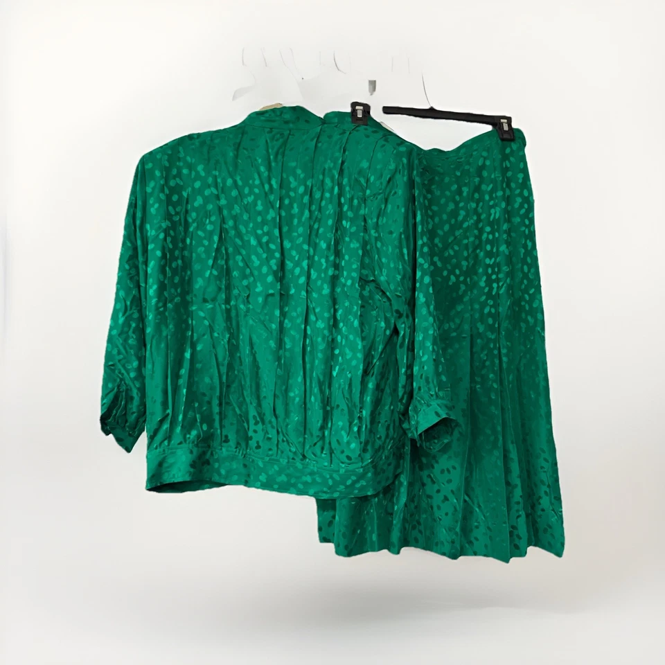 Винтажный 100% шелк Nieman-Marcus изумрудно-зеленый блузка и юбка размер 16 2 изделия комплект - Изображение 2 из 4