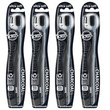 Tom's Of Maine Gentle Charcoal Toothbrush, Soft, 1 Count Pack of 4 , Black