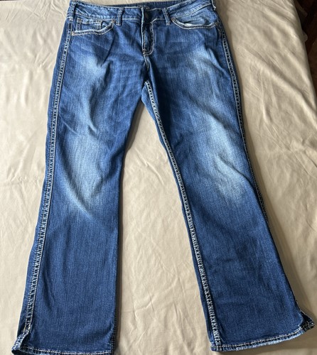 Sz 16/30Women's Silver Jeans Mckenzie Medium Wash Slit Embroidered Actual