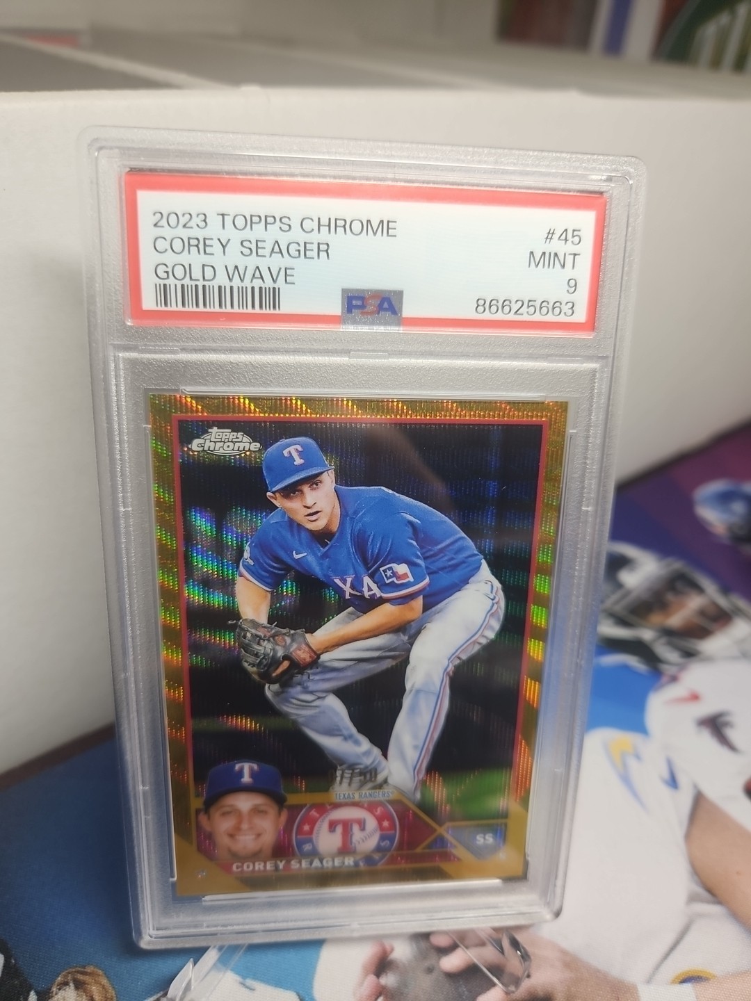 2023 Topps Chrome Corey Seager Gold Wave SP / 50 PSA 9 Rangers
