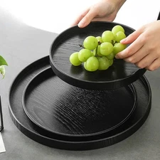 Japanese Black Wooden Tray for Versatile Use