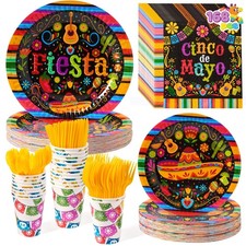 Joyin 168 Pcs Fiesta Party Decorations Mexican Theme Paper Plates And Napkins