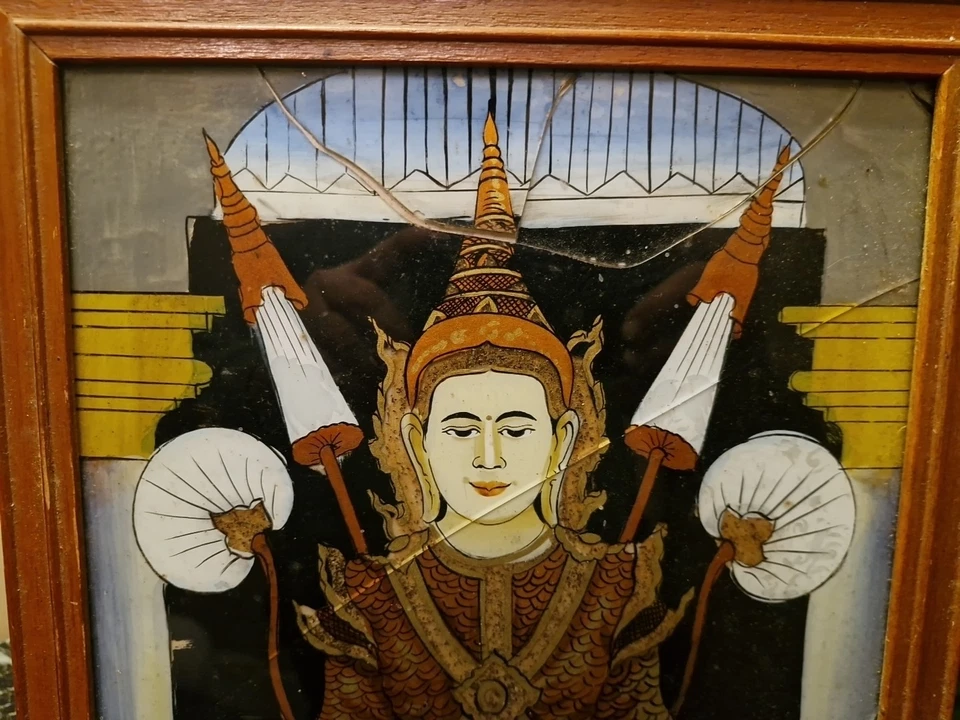 Ancien Fixé Sous Verre Indien? Indochine? - Photo 3/4