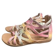 Cat Jack Girls' Glitter Tie Dye Rainbow Gladiator Sandals Zip Multicolor