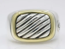 David Yurman Sterling Silver & 18K Yellow Gold Cable Signet Ring Size 10