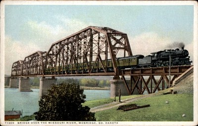 Mobridge South Dakota Missouri River Bridge Train c1900-20s Vintage Postcard