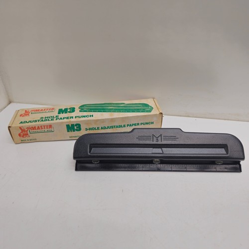 Master M3 3-Hole Adjustable Paper Punch Black Made In Mexico Vintage with Box - Picture 1 of 7