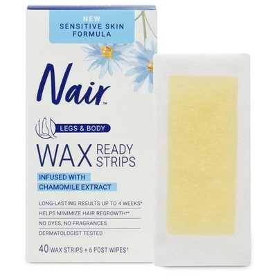 Nair Sensitive Hair Remover Wax Strips For Legs And Body 40 Count Box