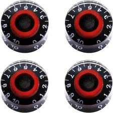 4Pcs Black and Red Electric Guitar Bass Top Hat Knobs Speed Volume Tone AMP Effe