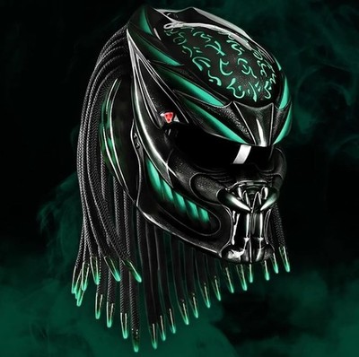 BOBBER MOTORCYCLE HELMET CUSTOM PREDATOR MINT GREEN FIRE ( DOT & ECE CERTIFIED )