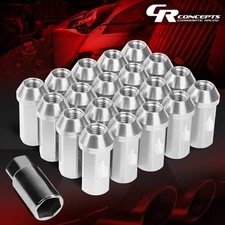 J2 M12X1.5 7075 ALUMINUM 25MM OD/50MM 20PCS CLOSE END LUG NUT SET+ADAPTER SILVER