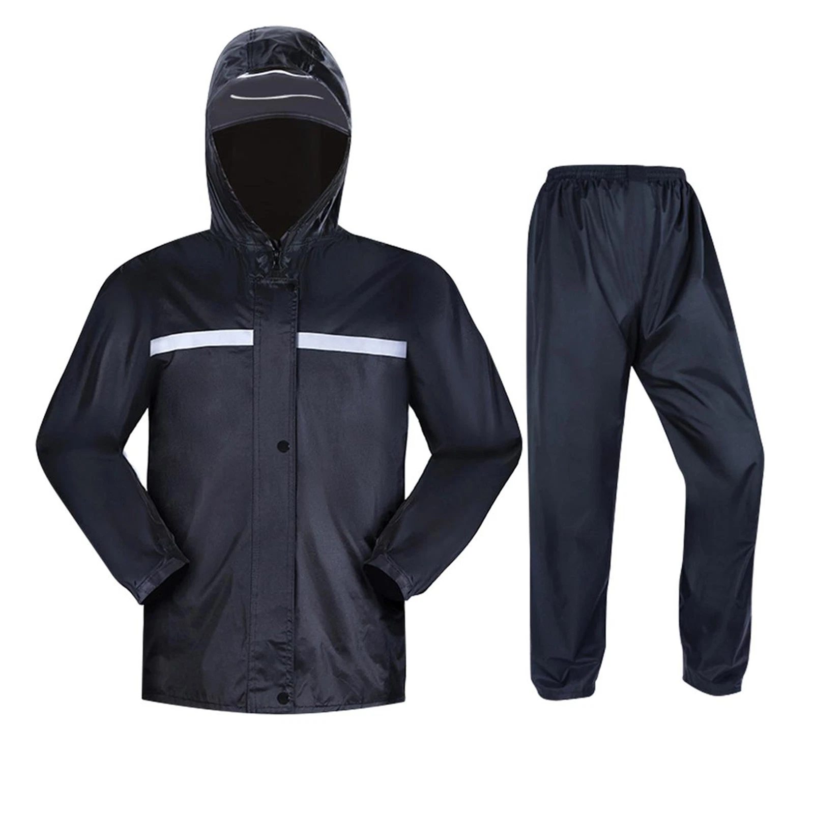 Mens Rain Suits Raincoat Jacket Pants Waterproof Safety Black Hooded US
