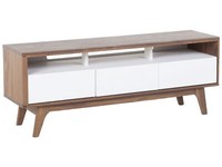 Moderner Fernsehtisch 3 Schubladen Weiß/Dunkler Holzfarbton Mdf-Platte Syracuse