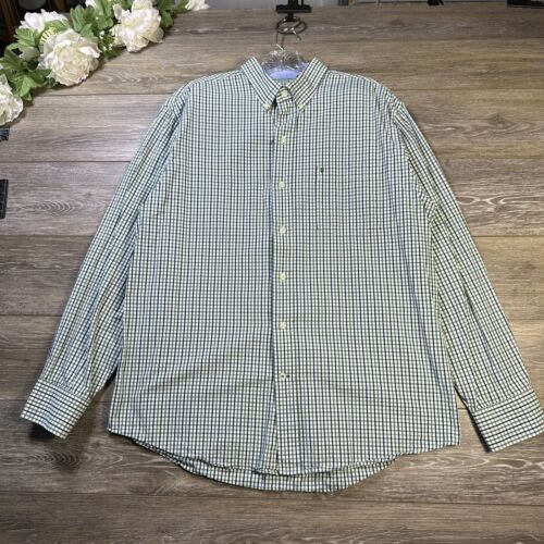 Izod Button Down Shirt Size Large Green Plaid IZOD Long Sleeve Logo Pocket Mens