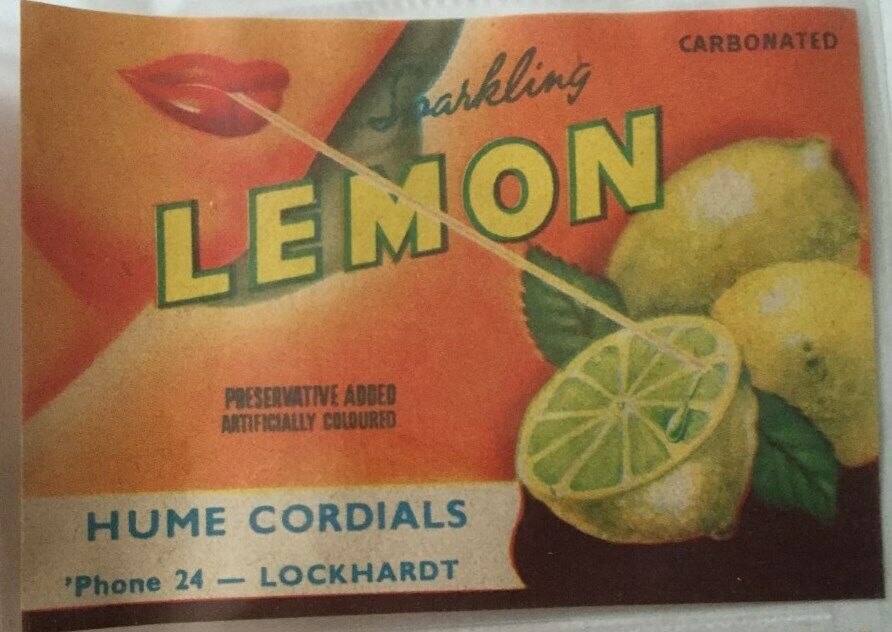 1960’s Soft Drink paper label  Hume Cordials Lockhardt NSW Sparkling Lemon