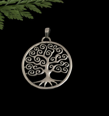 Beautiful Large Solid Sterling Silver Tree of Life Pendant 27mm Dia