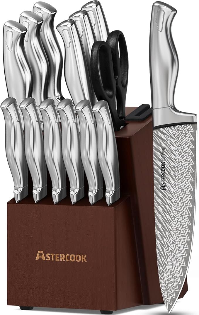 Knife Set, 15-Piece Kitchen Knife Set with Block, New free freight-image