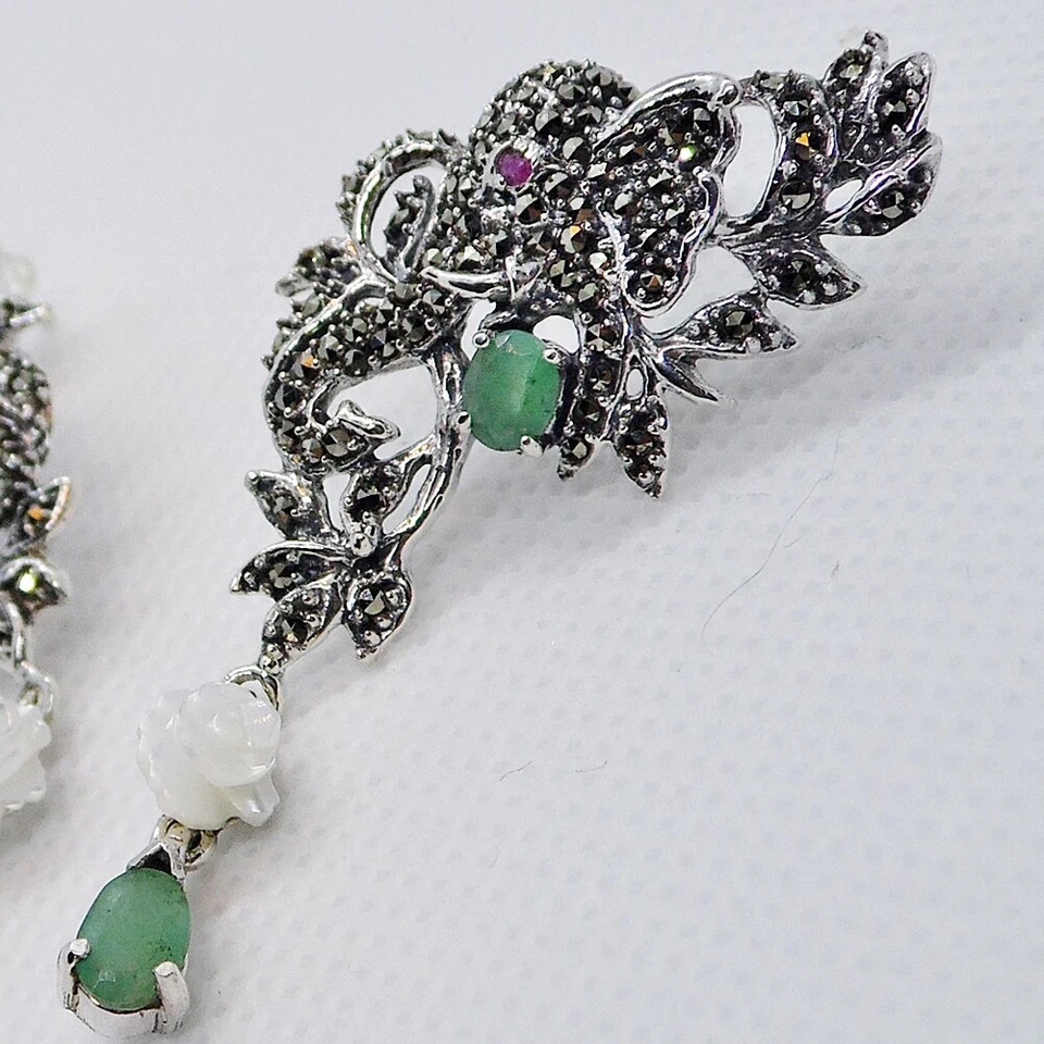 Smaragd Markasit Rubin Perlmutt Ohrhänger ELEFANT 925 Sterlingsilber - Bild 2 von 4