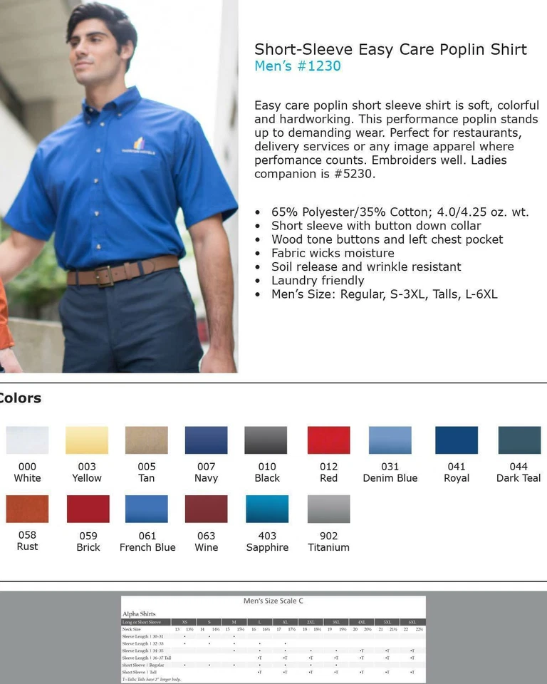 Camisa alta de popelina manga corta de fácil cuidado Edwards Garments 1230 para hombre Foto 3 de 3