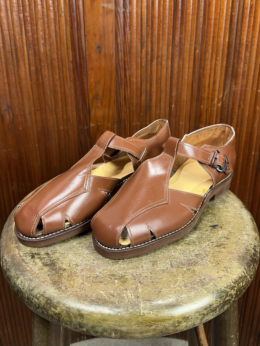 1930s 1940s Mens Brown Leather Sandals Tropical Summer French Sz