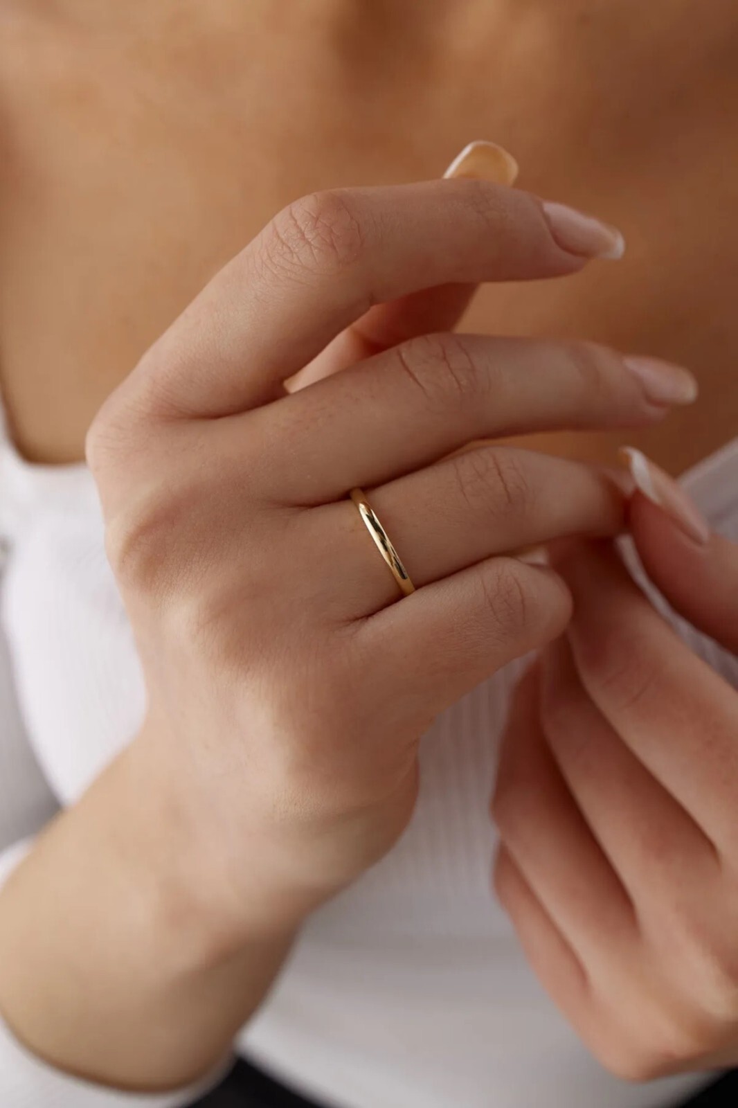 14K Solid Gold Thin Wedding Band, Stacking Ring, 2mm Wedding Band, Dainty