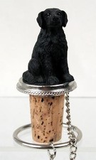 Flat Coated Retriever Dog Hand Painted Resin Figurine Wine Bottle Stopper