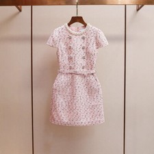 Self-Portrait Womens Summer New High Waist Diamond Short-sleeved Tweed Dress