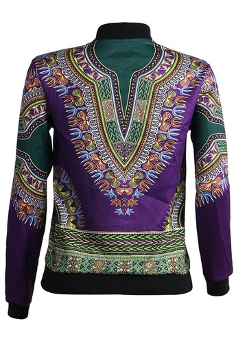WOMEN’S CASUAL AFRICAN PRINT ZIPPER DASHIKI BOMBER JACKET COAT WITH POCKETS - Picture 20 of 23