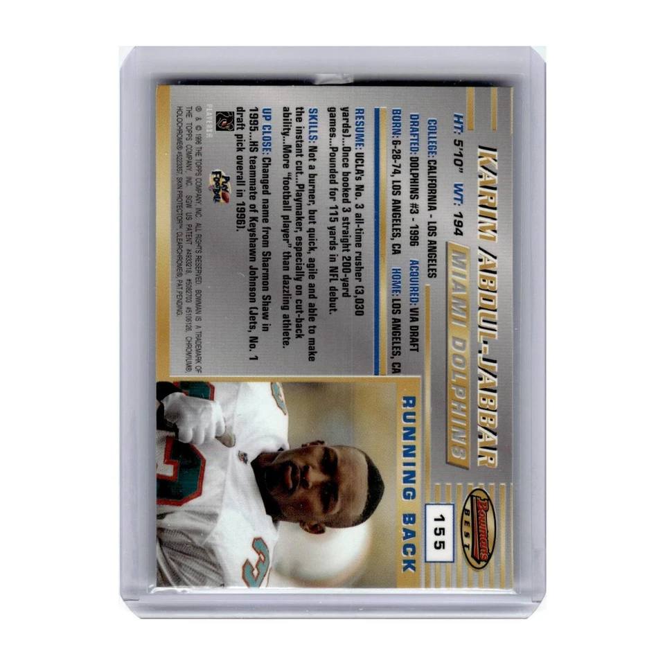 1996 Bowman's Best Karim Abdul-Jabbar RC Dolphins #155 - Image 2 of 3