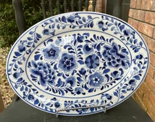 CENTRUM ~ AMSTERDAM BLUE & WHITE FLORAL OVAL SERVING PLATTER ~ 15 3/4" ~