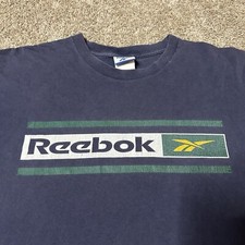 Vintage 90s Y2K Reebok Mens Blue Green T Shirt Logo Size XL